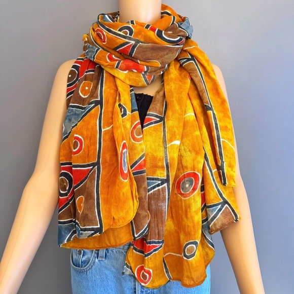 Vintage Accessories - Vintage Colorful Boho Artsy Soft Festival Hippie Pattern Scarf Accessories.